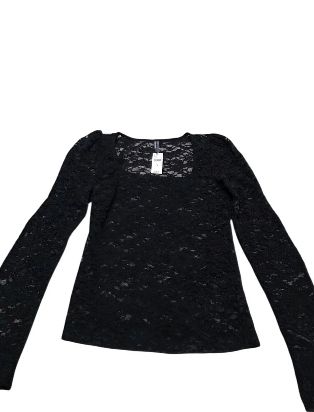 NWT Anthropologie Black Sheer Lace Poof Sleeve Goth Dark Fairycore Top